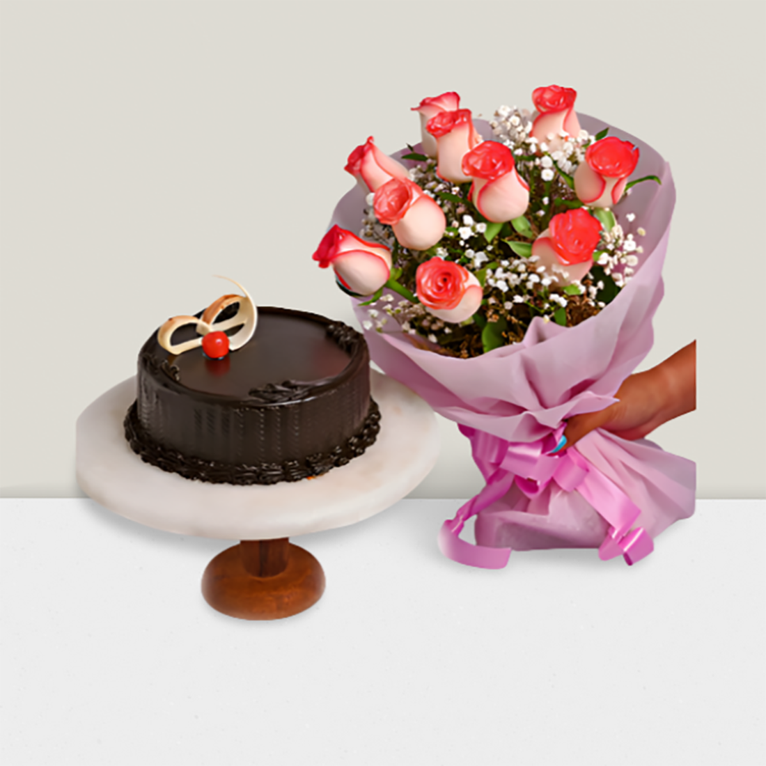 Chocolate Truffle Cake With Pink Roses