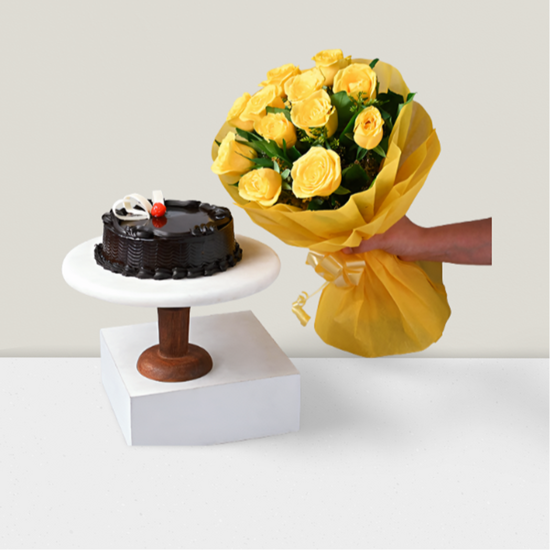 Chocolate Truffle Cake With Yellow Roses