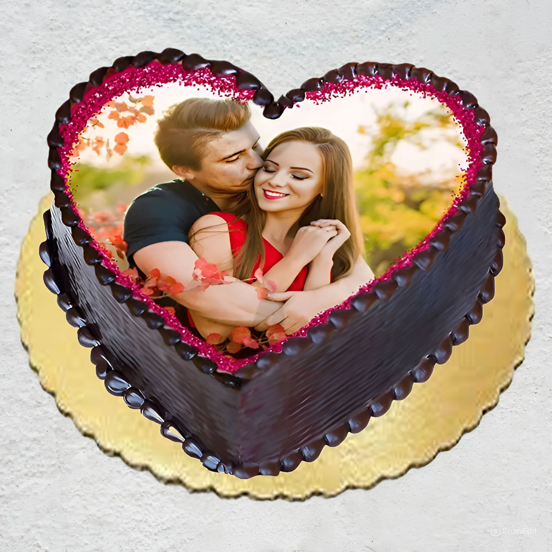 Chocolate Heart Shape Photo Cake