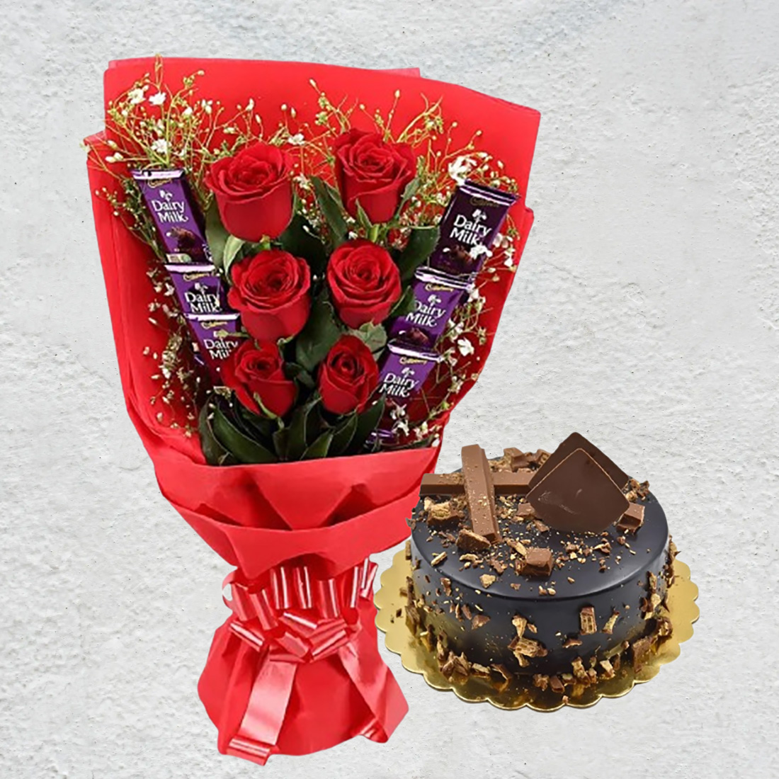 KitKat Chocolate Cake with Chocolate N Rose Bouquet