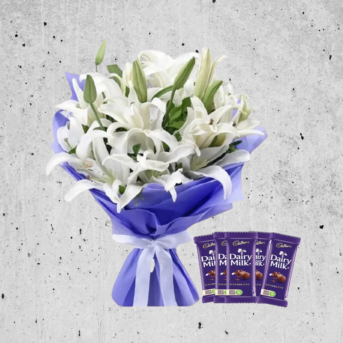 White Lily Bouquet N Dairy Milk Chocolate