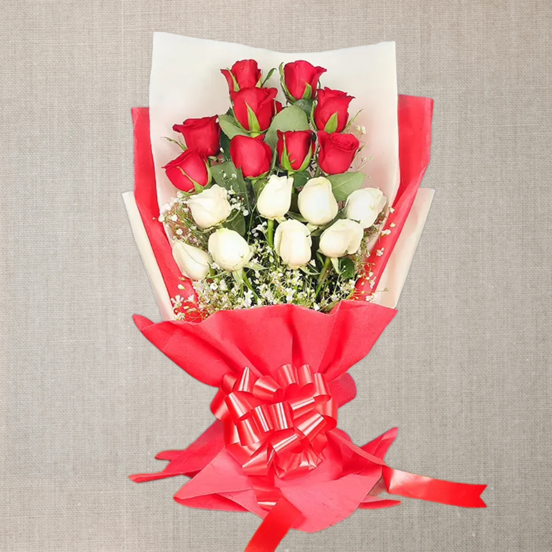 Mixed Red N White Rose Arrangement