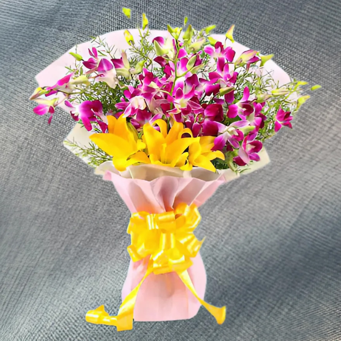 Orchid with Yellow Lily Bouquet