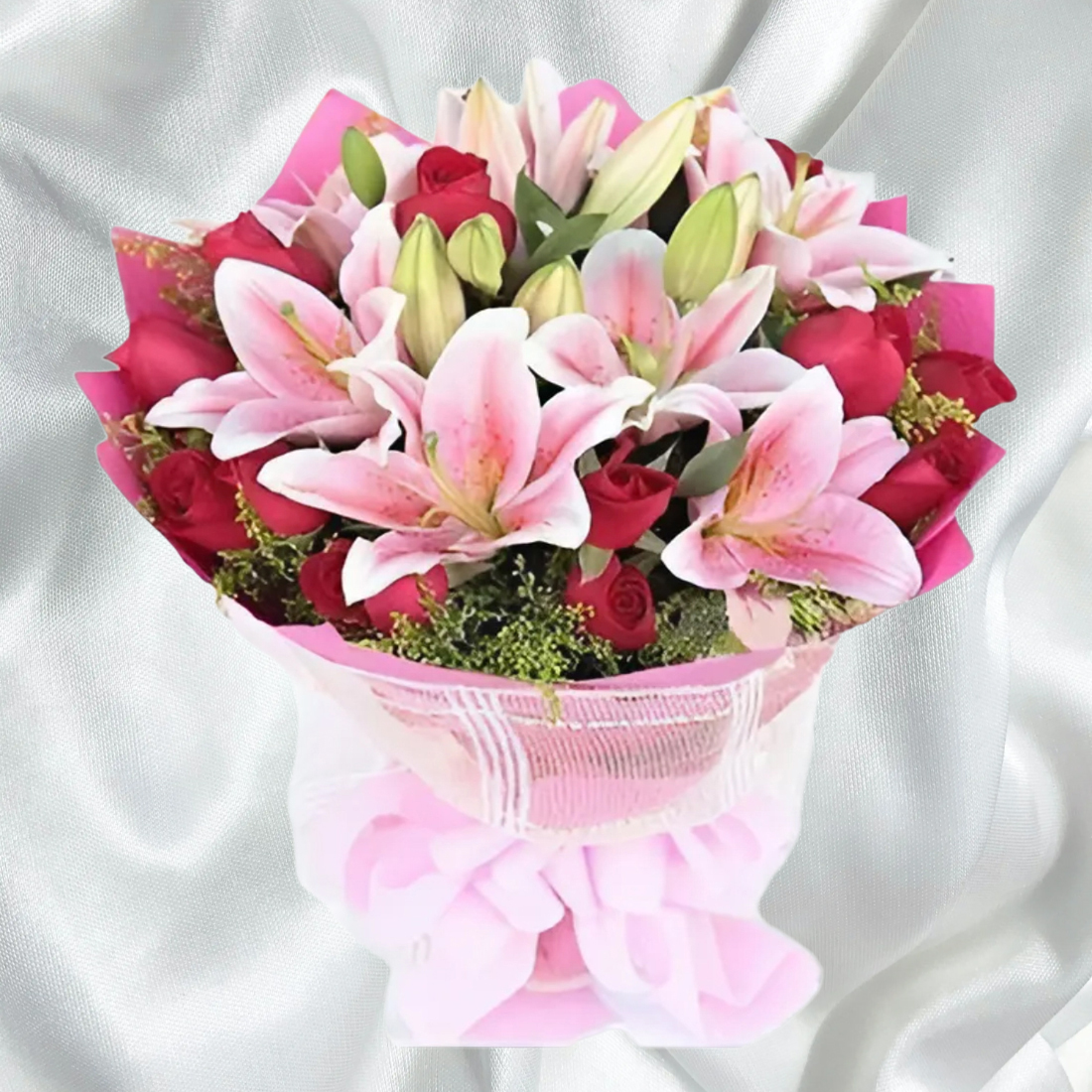 Pink Lily N Red Rose Bouquet