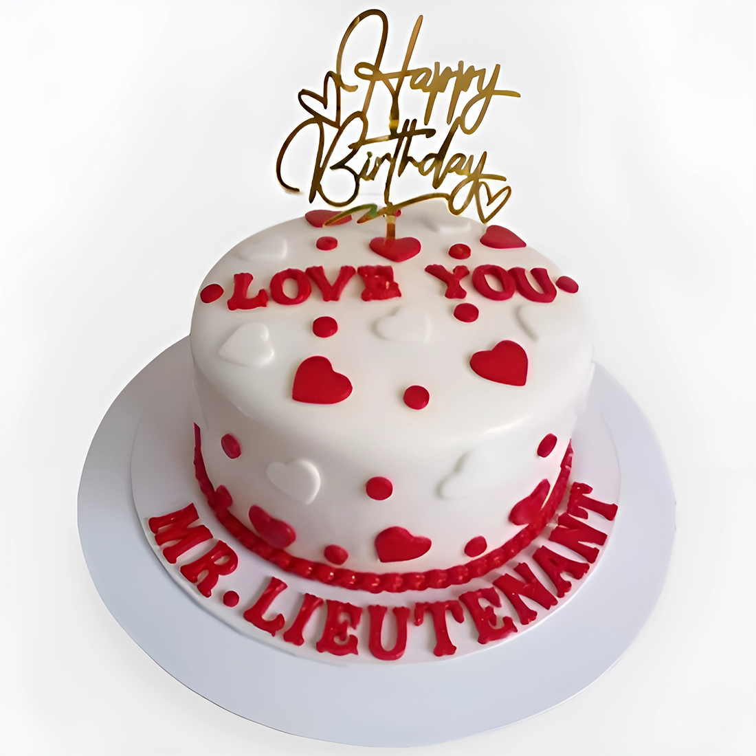 Red N White Heart Fondant Cake