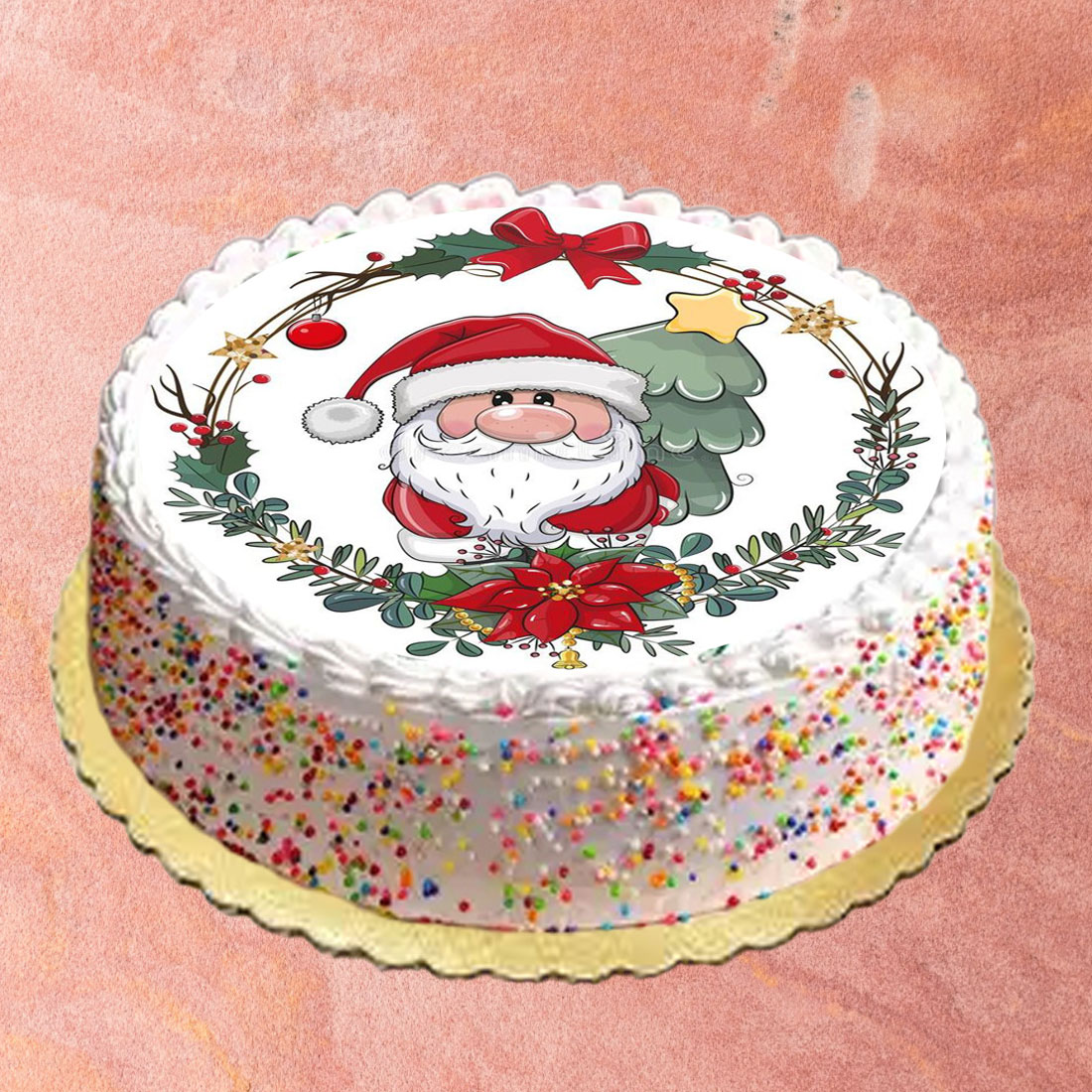 Round Shape Santa Pineapple Photo Cake