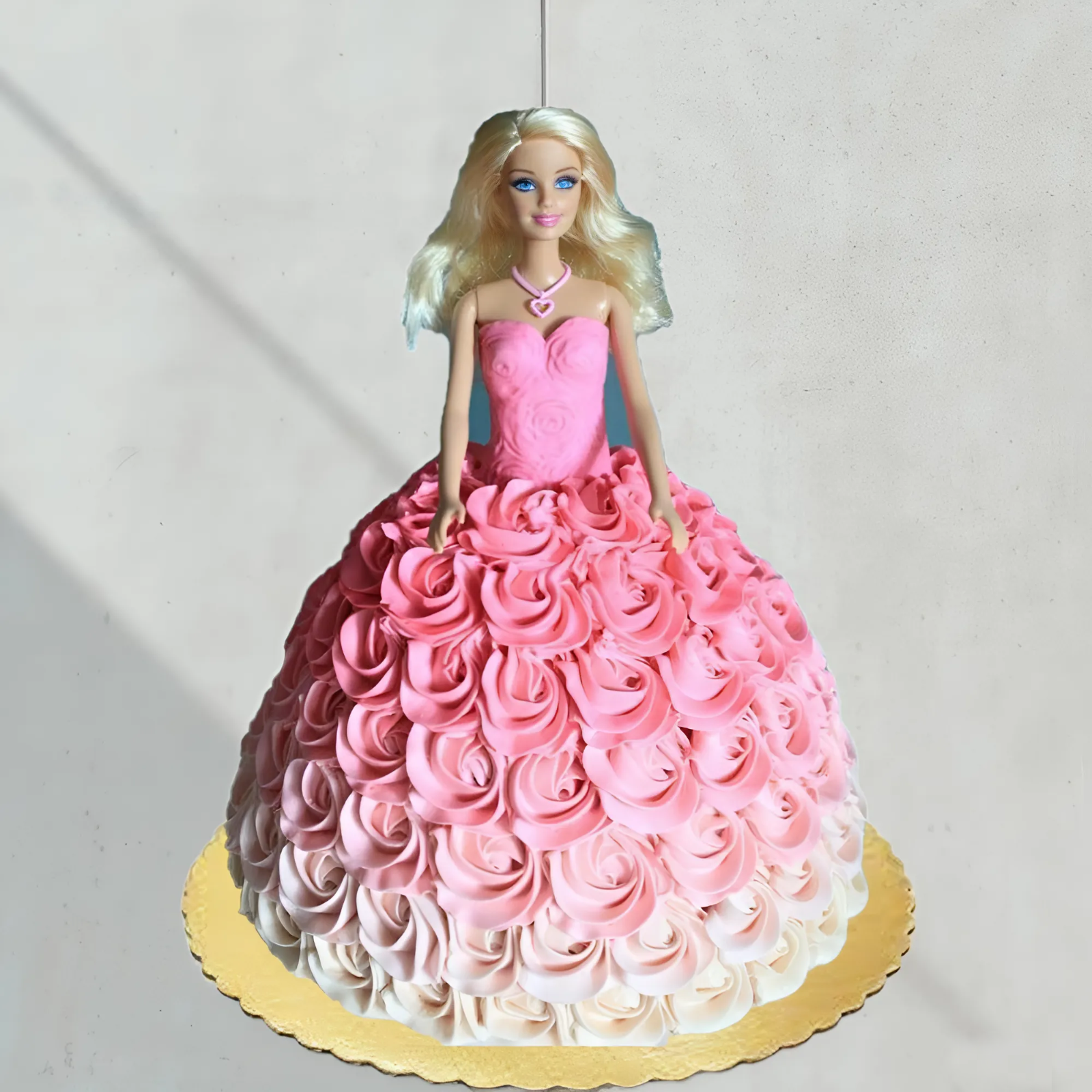 White N Pink Floral Barbie Cake