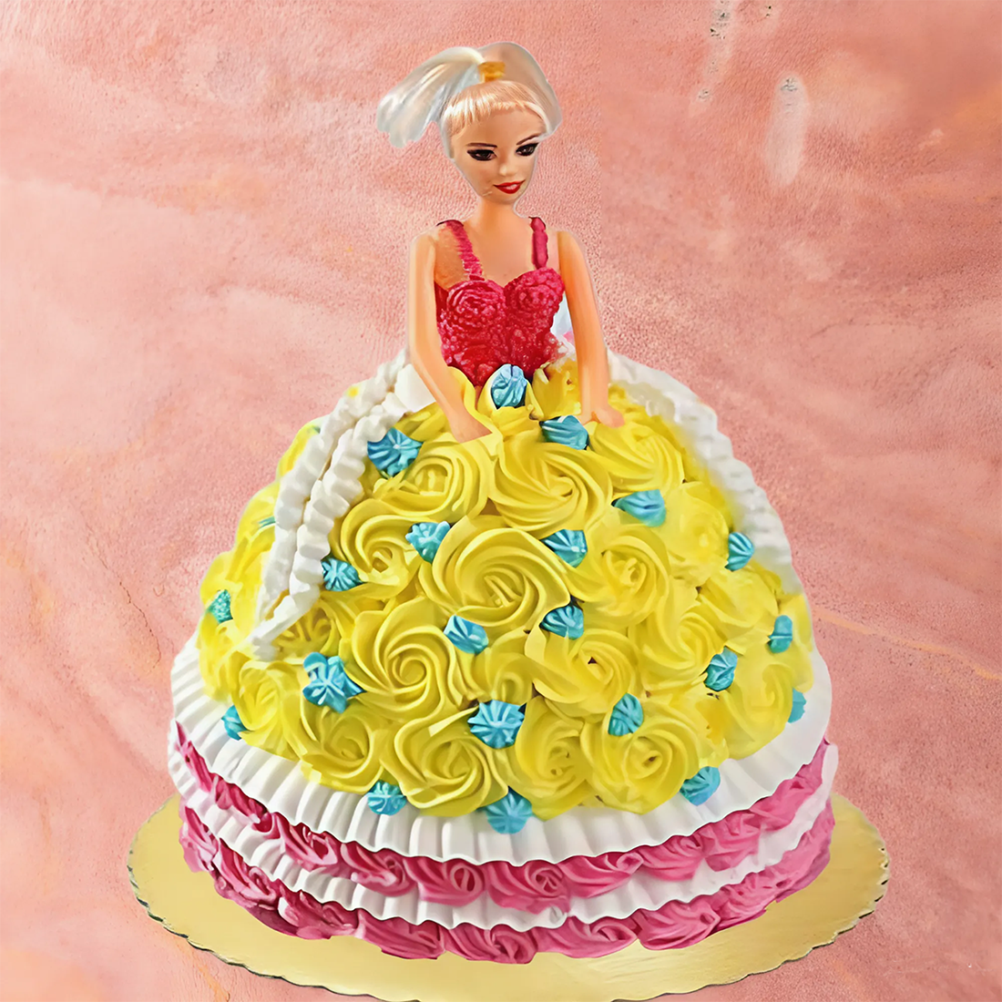 Yellow floral Barbie doll cake